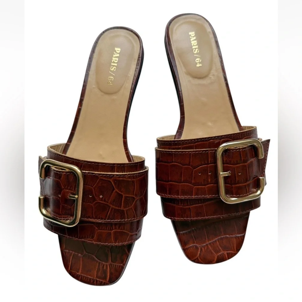 Paris 64 Brown Leather Sandals Sz US 8 Spain - Picture 2 of 7